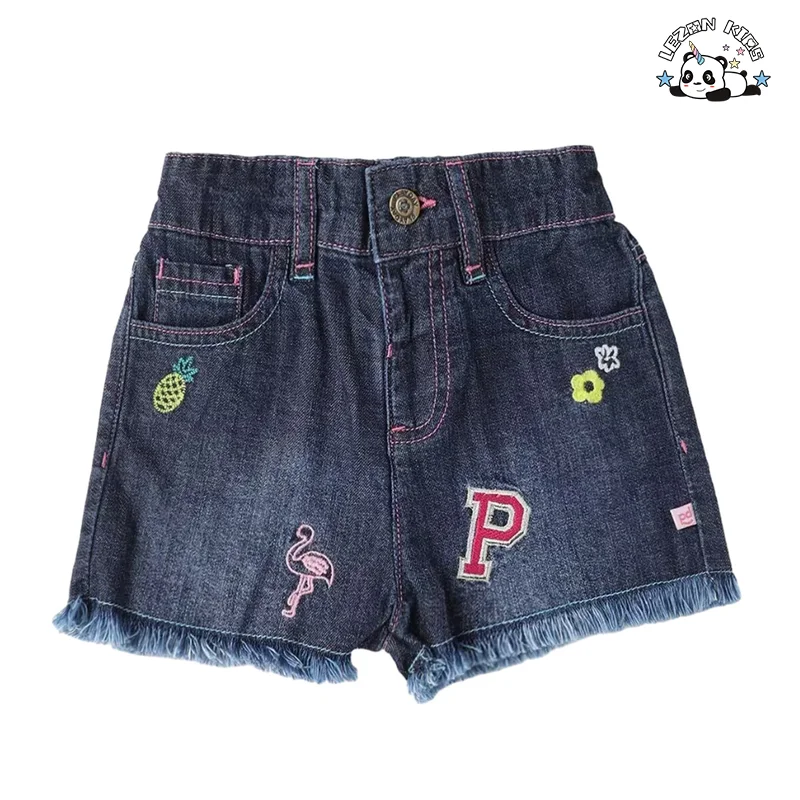 LEZONKIDS - 2024 Custom Design Kids Elastic Waist Short Pant Patchwork Summer Girls Denim Shorts for